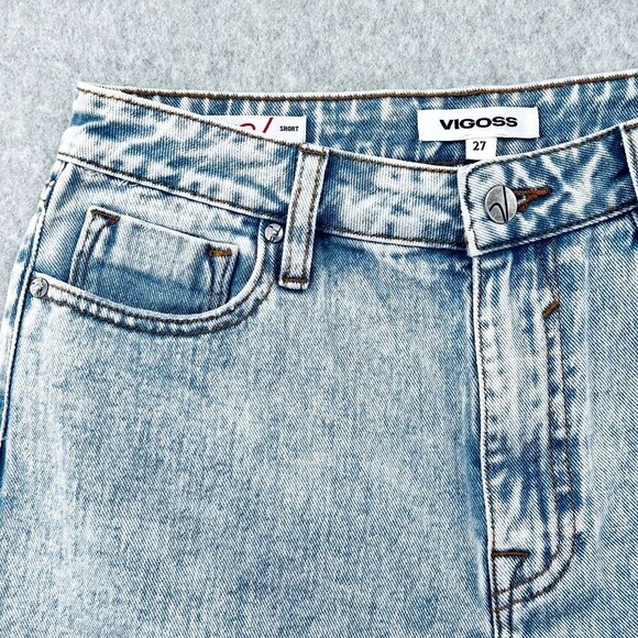 Vigoss Bermuda Denim Jean Size 27 Shorts Frayed Hem High Rise Blue Light Wash - Picture 14 of 14